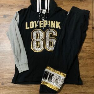 PINK VS 86 BLING PULLOVER HOODIE/ JOGGERS OUTFIT M